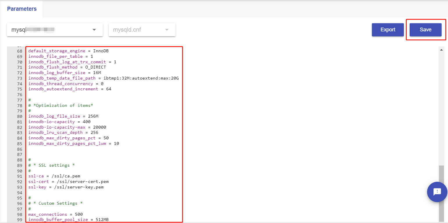 Modify configuration parameters and save